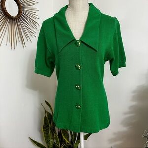 Vintage St. John by Marie Grey Green Collar Button Blouse Women’s Size 6
